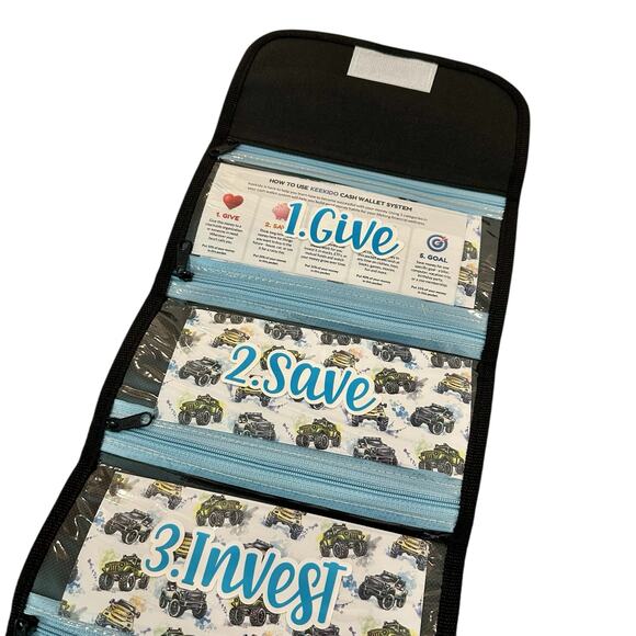 Blue Kids Money Management Wallet, Cash Organizer Kids, Blue Superhero Gift Boys - Picture 3 of 7